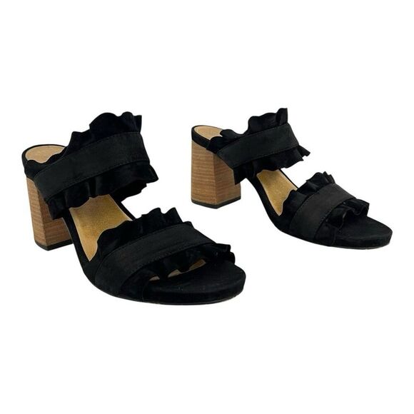 Free People Women's Size 39 US 8.5 Rosie Black Suede Ruffled Block Heel Sandals - Picture 1 of 8